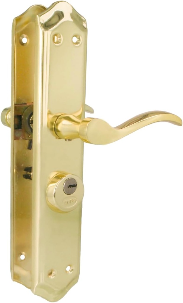 Amig - Left Door Handle ALFA 46 Made of Brass-Coated Steel | Handle Set with Key | 242 x 44 mm | Suitable for Doors from 35 to 45 mm | Ergonomic and Elegant Design for Interior Spaces