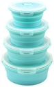 URBEST Collapsible Bowls, Silicone Food Storage Containers with Lids for Camping, Set of 4 Round Silicone Lunch Containers, Microwave and Freezer Safe (Pink, 4) (Blue)