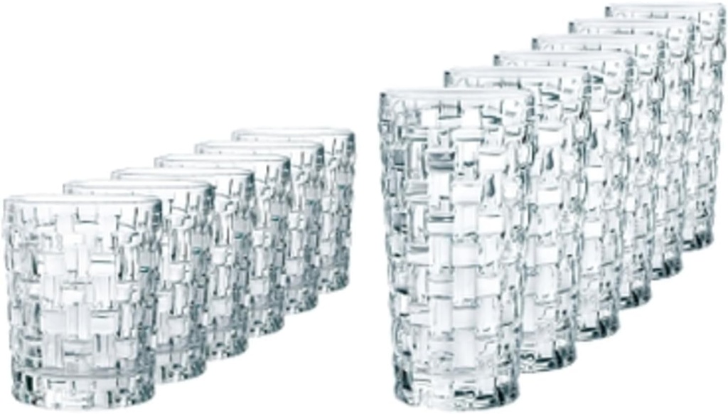 Nachtmann Spiegelau Bossa Nova 12-Piece Drinkware Set - Highball & Lowball Glasses, Basketweave Design, Dishwasher Safe Crystal Glass - Ideal for Cocktails & Whiskies, Restaurant & Barware Essentials
