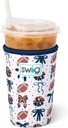 Swig Life Medium Iced Cup Coolie, Standard 22oz Iced Coffee Cup Insulator Sleeve with Handle, Neoprene Insulated Coolie Keeps Drinks Cold (We've Got Spirit Navy + Orange)