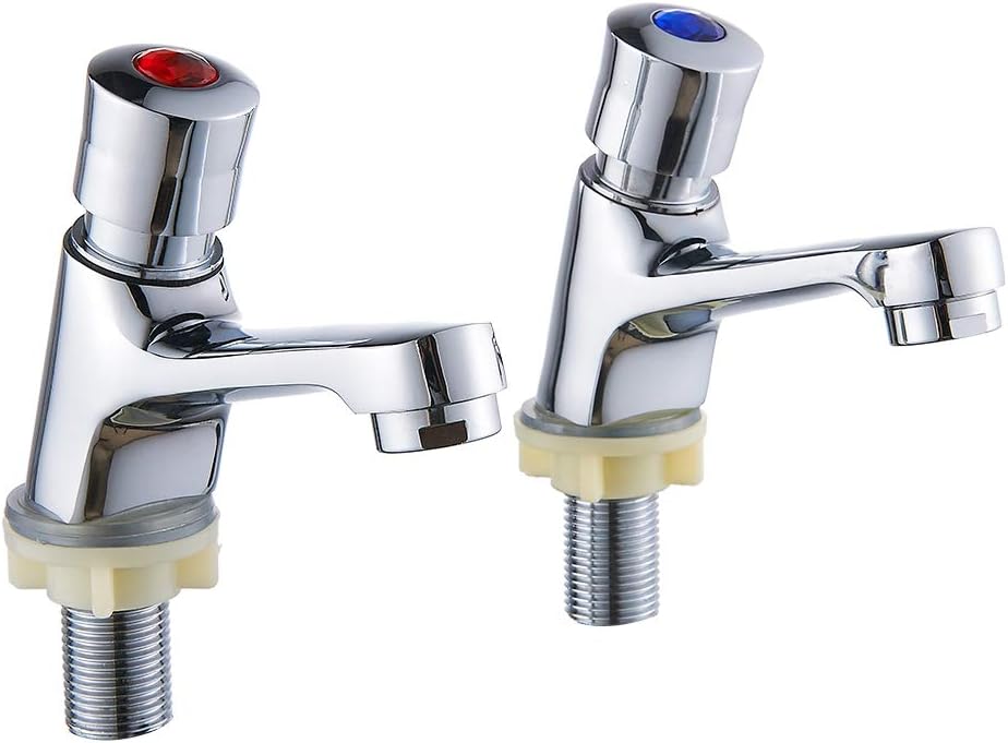 Commercial 2 Handles Bathroom Faucet Water Saving Metering Lavatory Faucet Pillar Tap Chrome Lead-Free