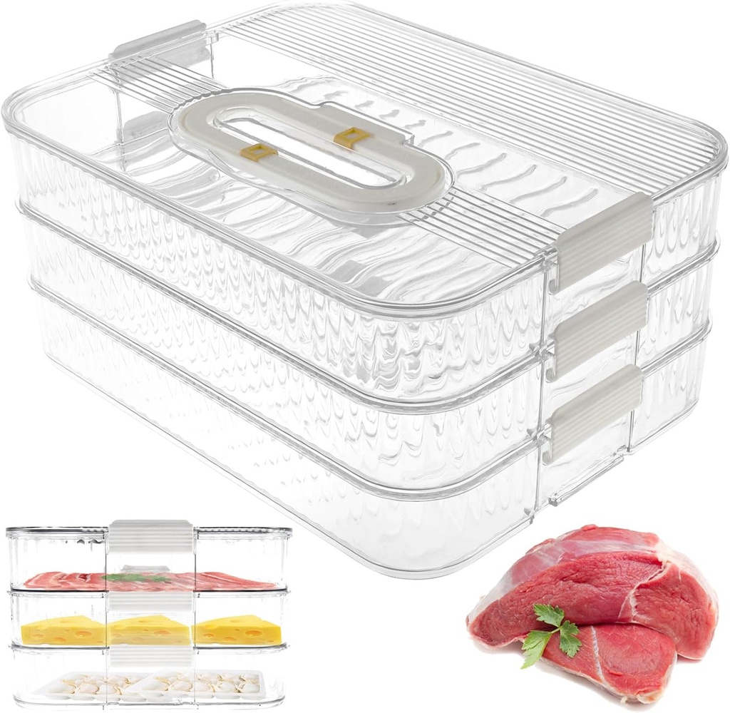 3/4-Tier Deli Meat Container for Fridge, Refrigerator Organizers, Bacon Cheese Container with Lid, Food Boxes