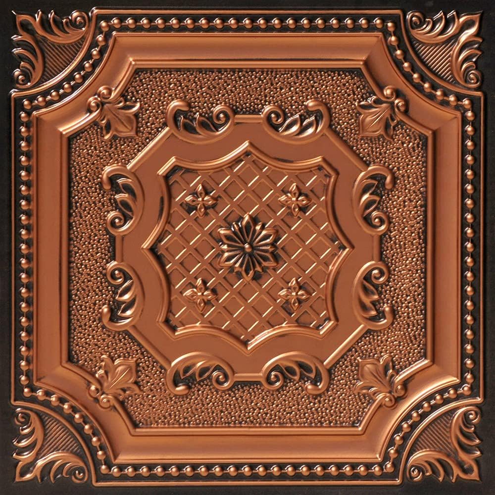 From Plain To Beautiful In Hours 258ac-24x24-50 My Beautiful Damaris PVC 2' x 2' Lay-in or Glue-up Ceiling Tile (Covers / 200 sq.ft), Antique Copper, 50
