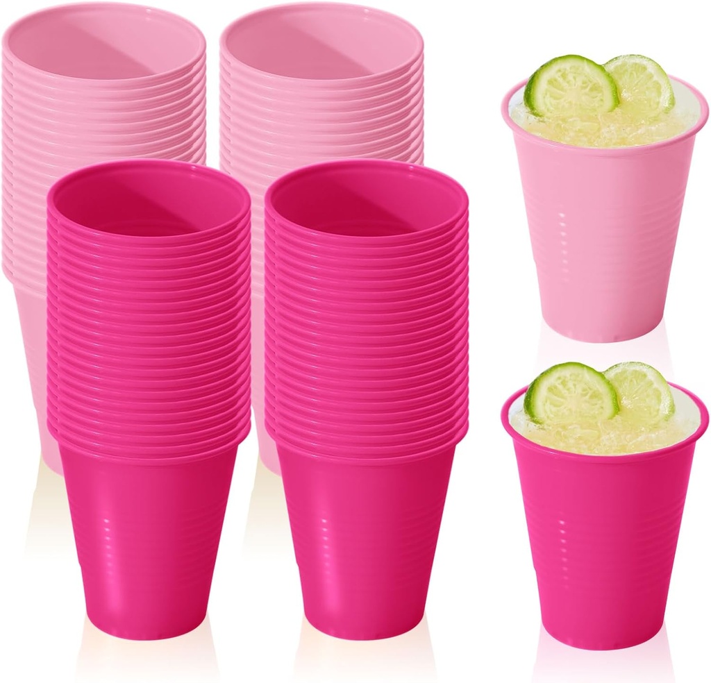 120 Pack Disposable Plastic Cups, Heavy Duty 12 Ounce Drinking Party Cup in Assorted Colors for Wedding Birthday Party and Everyday Use (Hot Pink ＆ Pink)