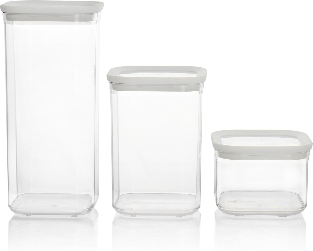 Marthe Stewart 3-Piece Square Plastic Stackable Container Set in Ivory, Clear