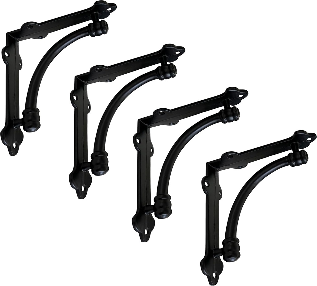 NACH Decorative Shelf Brackets, 4 Pack of 5.5 x 1.2 x 5.5 inch Black Cast Iron Shelf Brackets - Decorative Brackets for Mounting - Half Round Style Brackets