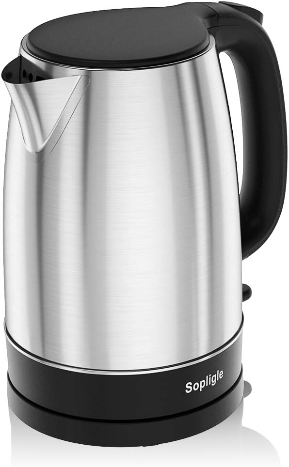 Electric Kettle,Sopligle Stainless Steel BPA-Free Hot Water Boiler, Potable Fast Water Kettle with Auto Shutoff, Boil-Dry Protection, Fast Boiling, 1.7L,1500W (Silver)