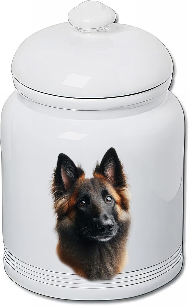 Best of Breed Belgian Laekenois Dog and Cat Ceramic Treat Jar 9" Tall Air Tight Seal All White