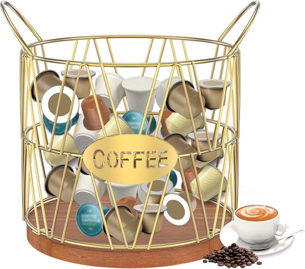 Coffee Pod Holder Saving-Space Coffee Pods Organizer Coffee Pod Holder for Counter Coffee Bar (Gold), Standard