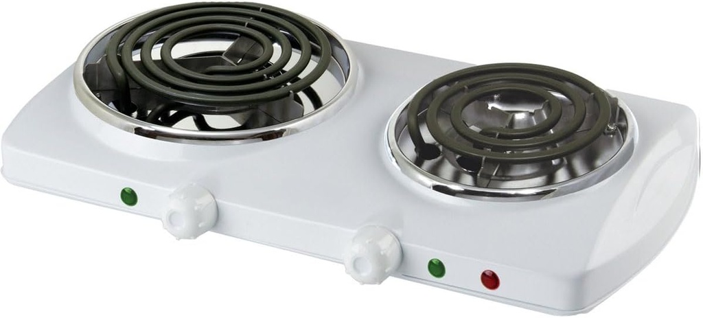 Electric Double Burner Hot Plate – 1500W Portable Countertop Cooktop with Adjustable Heat, Compact Lightweight Design, White