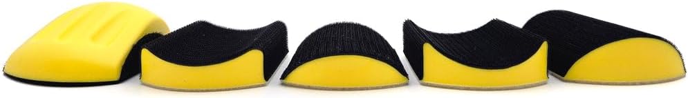 5 Piece Set Contoured Profile Hand Sanding Blocks for 6” Discs with Convex & Concave Shapes for Sanding Moldings, Woodworking, Auto Body, Painting and Crafts