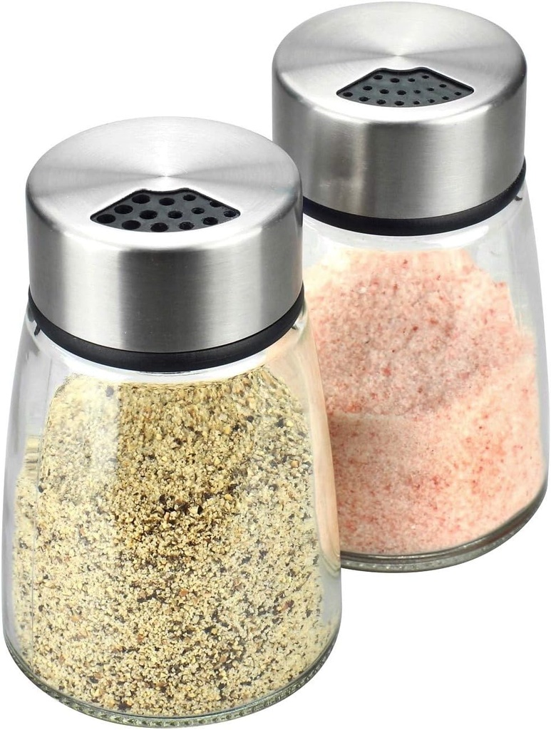 Elegant Salt and Pepper Shakers with Adjustable Pour Holes - Set of 2 - Premium Stainless Steel and Glass - Perfect Spice Dispenser Set for Your Delicious Meals