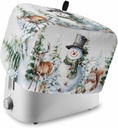 Christmas 2 Slice Toaster Cover, Snowman Squirrel Deer Berry Green Pine Tree Small Appliance Cover Toaster Dustproof Fingerprint Protectors Machine Washable, Small Size Bread Machine Cover