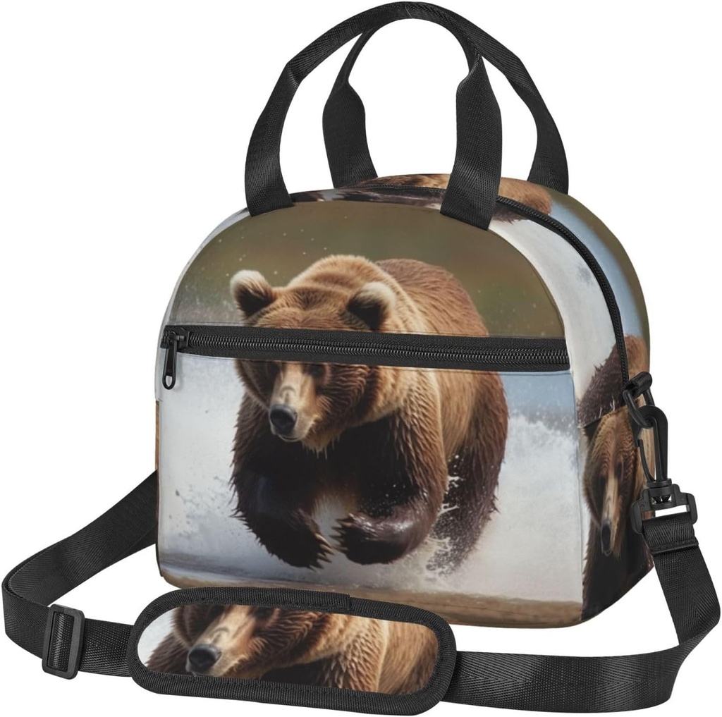 Bear Running print Lunch Bag Reusable Insulated Lunch Boxes Cooler Tote Bags For Work Office Picnic Travel