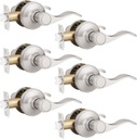 Probrico Door Handles 6 Pack Passage Door Lever, Non-Locking Door Handle Set for Hallway or Closets, Keyless Brushed Nickel Wave Door Lock
