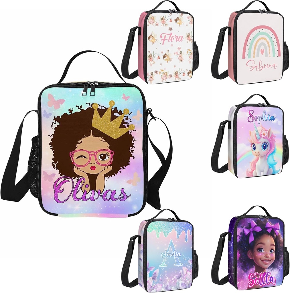 Custom Lunch Box for Kids Afro Princess Lunch Box for Girls Personalized Lunch Bag with Name Customized Insulated Cooler Lunch Tote Bag for School