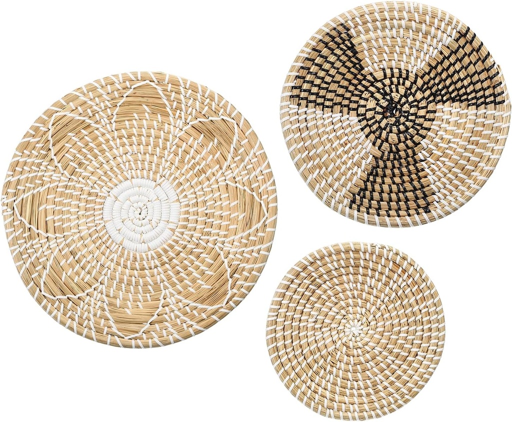 uxcell Baskets for Wall Decor, Bohemian Wall Basket Decor Set, Straw Wall Hanging Decor, Hanging Woven Wall Basket, Wicker Wall Decor (3pcs)