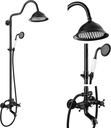 gotonovo Bathroom Exposed Shower Faucet Outside Shower Kit 8 Inch Rainfall Shower Head Set with Tub Spout and Handheld Spray Double Cross Handles Wall Mount Oil Rubbed Bronze