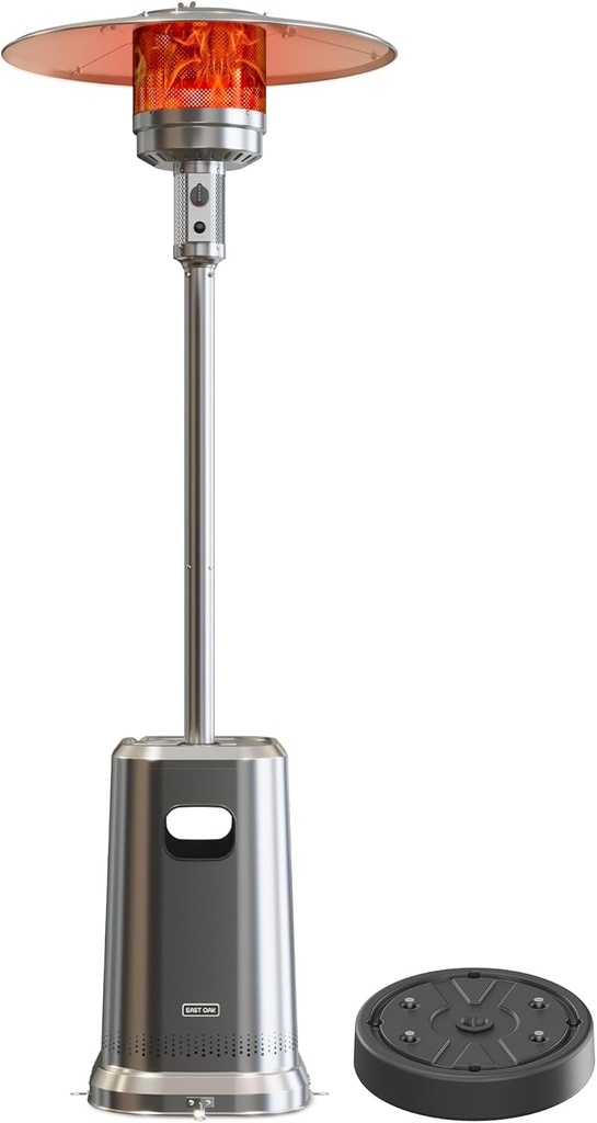 EAST OAK 50,000 BTU Patio Heater with Sand Box, Double-Layer Stainless Steel Burner, Table Design, Safety Protection System, Wheels, Propane Patio Heater for Home and Commercial, Stainless Steel