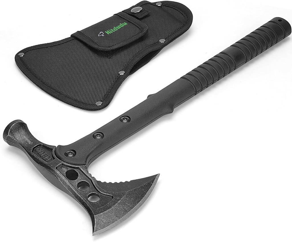 Camping Axe, Survival Chopping Hatchet with Sheath, Tactical Tomahawk with Hammer, Nylon Fiber Handle for Outdoor Survival Hiking Camping
