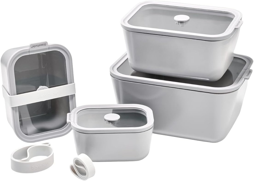 Glass Food Storage & Meal Prep Container Set of 4 with Airtight Glass Lids, Leakproof, 3 Free Straps, Oven, Microwave Safe, BPA & Plastic-Free