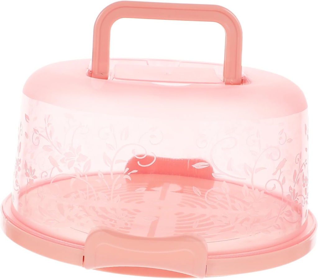 BESTYASH Portable Round Cake Carrier with Handle Odor PP Cake Container for Travel and Outdoor Picnics Easy to Clean and Assemble Suitable for Bakeries and Home Use Pink