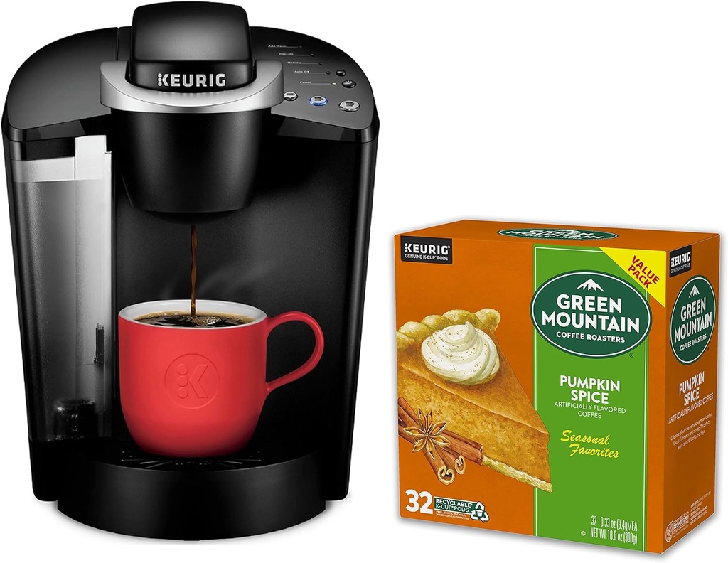 Keurig K-Classic Coffee Maker with Green Mountain Coffee Roasters Pumpkin Spice Coffee Value Pack 32ct