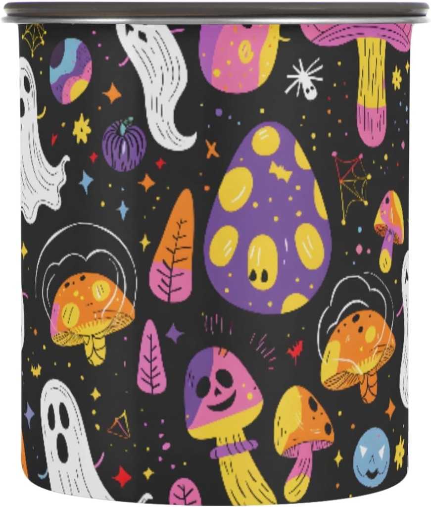 ALAZA Halloween Ghosts Mushrooms Airtight Coffee Bean Canister 30oz Food Storage Containers with Lids For Gournd, Tea, Sugar, Flour, Rice, Cereal, Candy Cookie Jar