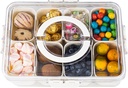 Amzcku Divided Serving Tray with Lid and Handle - Snackle Box Charcuterie Container for Portable Snack Platters - Clear Organizer for Candy, Fruits, Nuts, Snacks - Perfect for Party, Entertaining