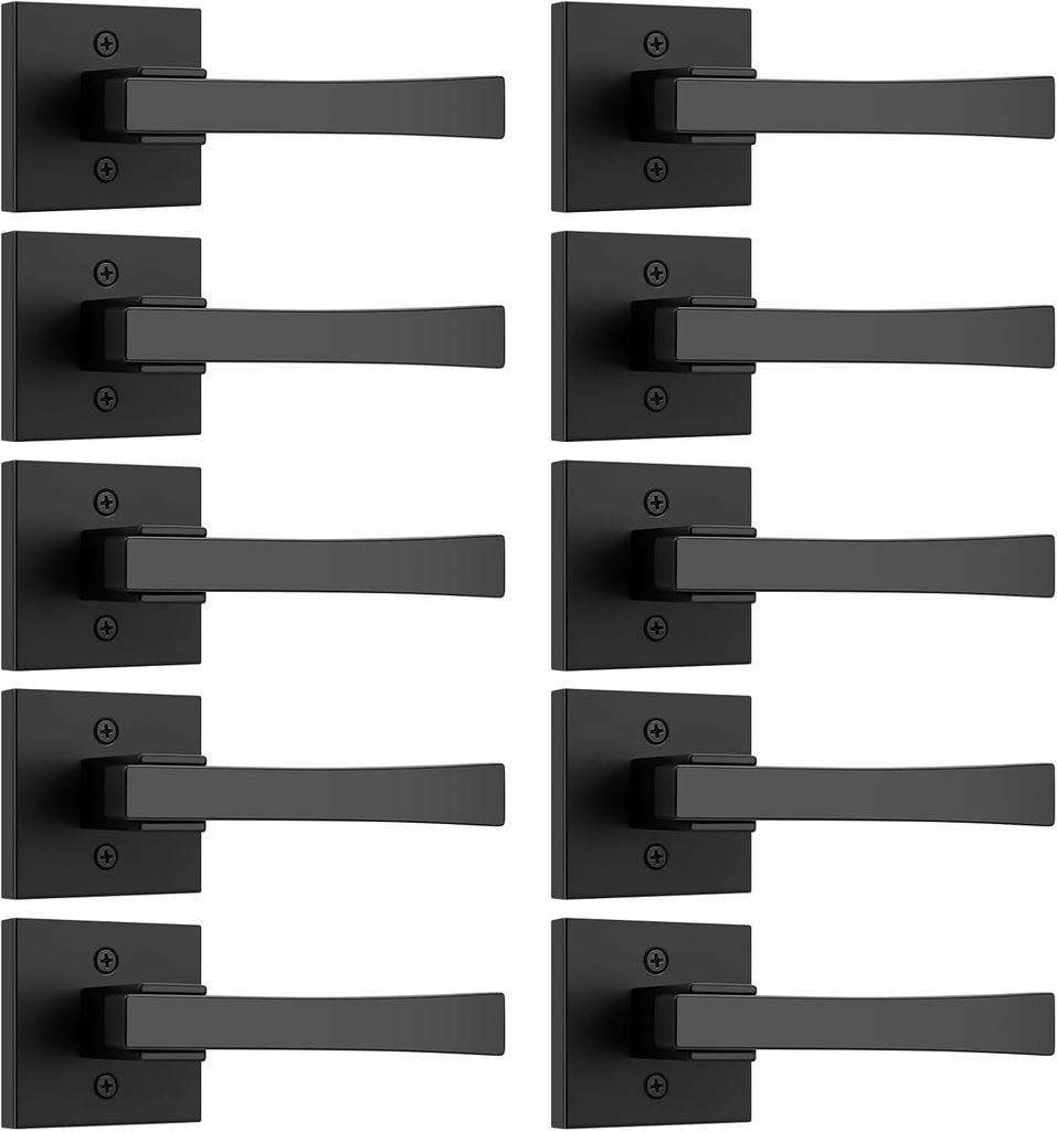 knobelite 10 Pack Dummy Door Handles,Matte Black Square Door Levers,Non-Turing Single Side Knob Pull for Closet French Doors