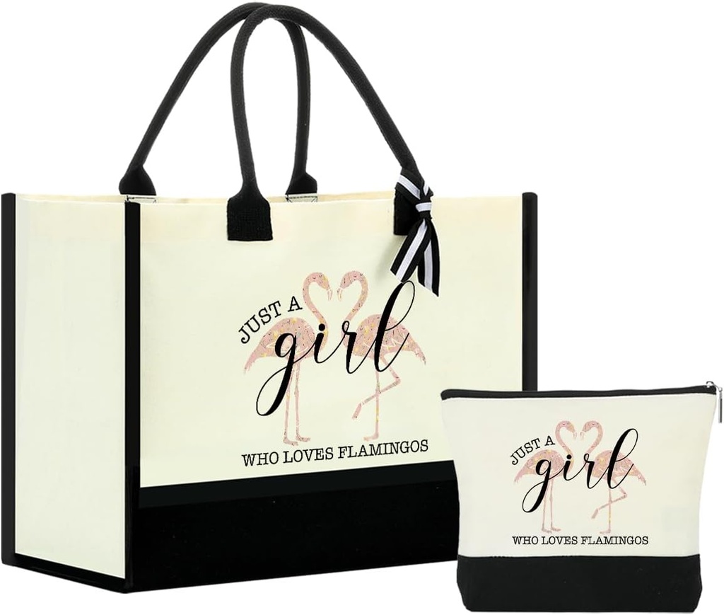 Canvas Tote Bag for Women Zipper Makeup Bag