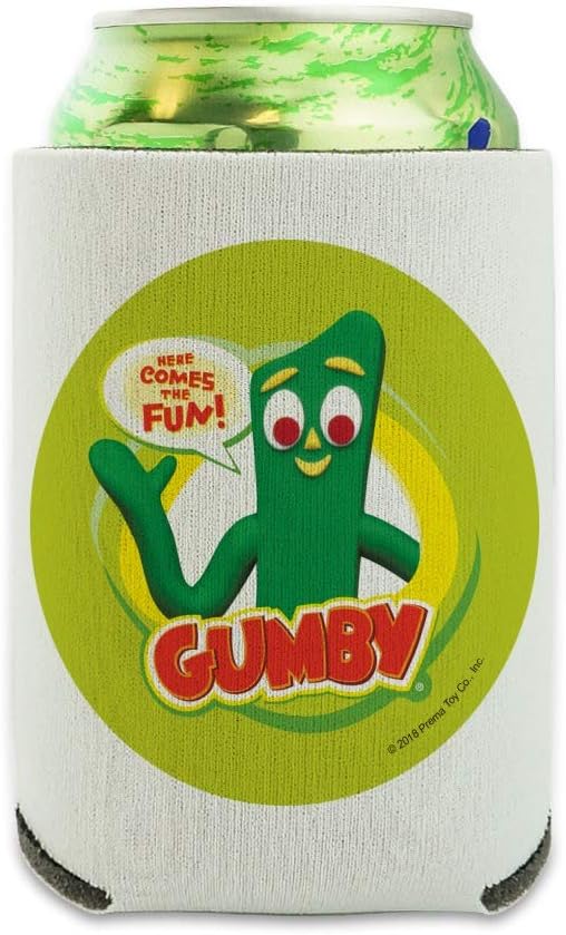 Gumby Logo Here Comes the Fun Can Cooler - Drink Sleeve Hugger Collapsible Insulator - Beverage Insulated Holder