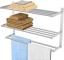 Towel Racks for Bathroom Wall 24 Inch, 3 Tier Bathroom Towel Shelf with Double Towel Bar, Stainless Steel Towel Rack with Towel Shelf, Towel Hanger Holder for Bathroom Towel Storage, Brushed Nickel