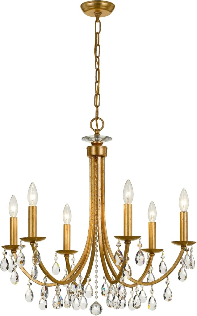 Bridgehampton 6 Light Hand Cut Crystal Antique Gold Chandelier