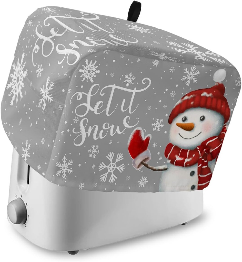 Merry Christmas 4 Slice Toaster Cover, Snowman Bread Machine Cover in Red Scarf And Hat Snomwflake Kitchen Appliance Dust Cover with Top Handle Fingerprint Protection Lightweight Kitchen Toaster Cover