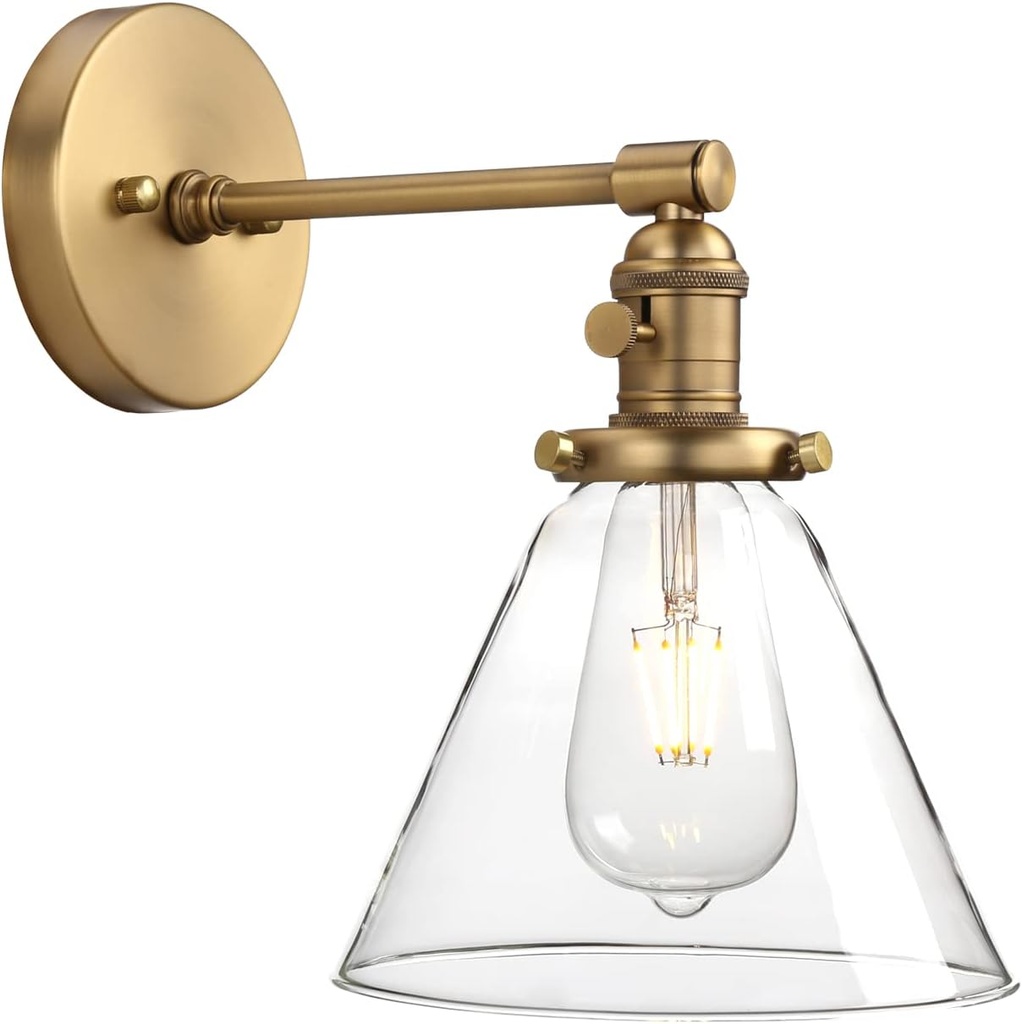 Phansthy Antique Industrial Wall Sconce 1-Light 7.3 Inch Cone Wall Light Fixture for Bathroom Kitchen Bedroom(Antique)