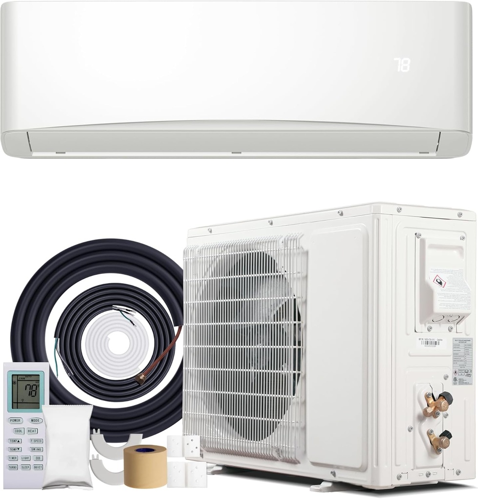 12000BTU Mini Split Air Conditioner& Heater, 17 SEER2 𝟏𝟏𝟓𝐕 Wall-Mounted AC Unit Cools Rooms up to 750 Sq. Ft, Energy Efficient Inverter AC with Heat Pump