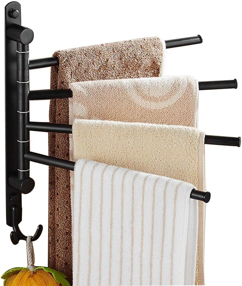 ELLO&ALLO Oil Rubbed Bronze Towel Bars for Bathroom Wall Mounted Swivel Towel Rack Holder with Hooks 4-Arm