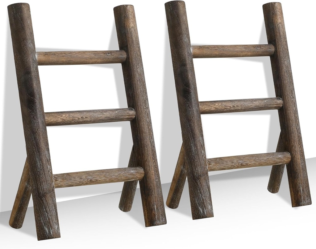 2 Pcs Wooden Tea Towel Ladder Rustic Hand Towel Stand Rack Mini Countertop Towel Stand Farmhouse Wood Counter Towel Holder for Bathroom Country Kitchen Office(Wood Color)