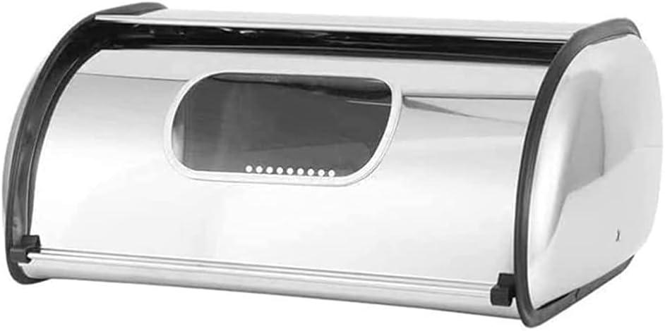 POCHY Fashion bread box Large Capacity Bread Box Stainless Steel Bread Bin With Transparent Window And Roll Cover Bread Holder Portable Storage exquisite