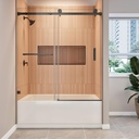 Bathtub Sliding Shower Door, 60" W x 66" H Frameless Tub Sliding Shower Door with 3/8" Clear SGCC Tempered Glass, Bathtub Glass Door Shower Enclosure Door for Bathroom,Black
