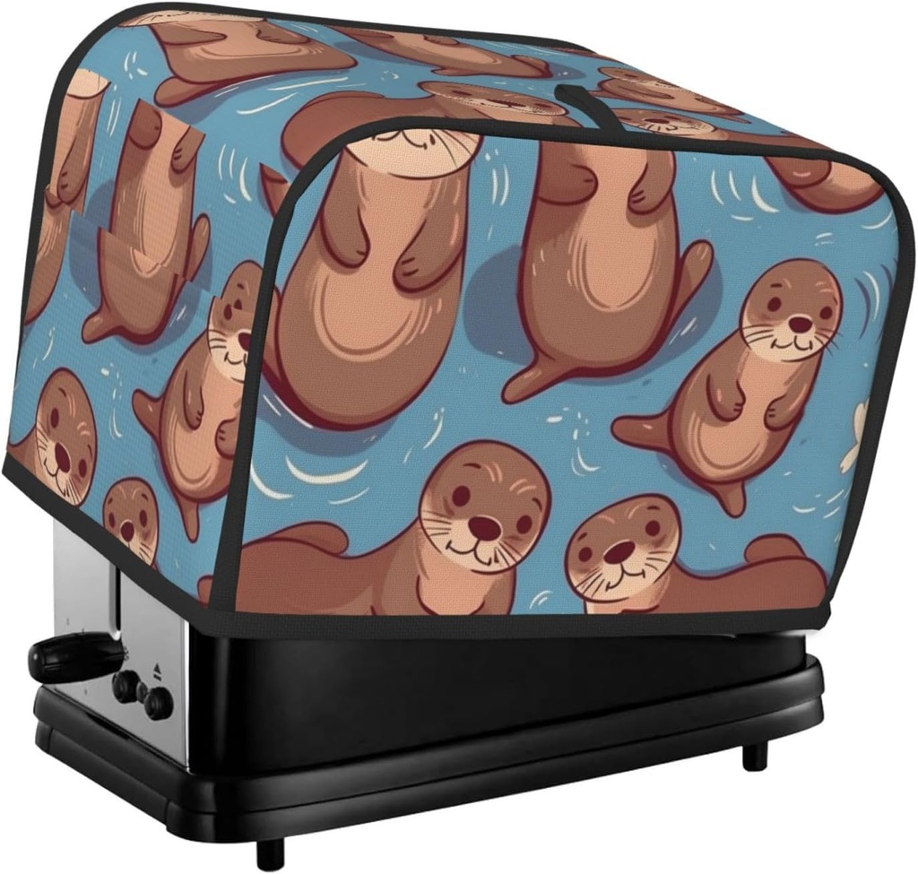 Animal Cute Brown Otters 2 Slice Toaster Covers Dustproof Splash-Proof Bread Machine Cover Fingerprint Protectors Small Washable Kitchen Appliance Cover Universal Size