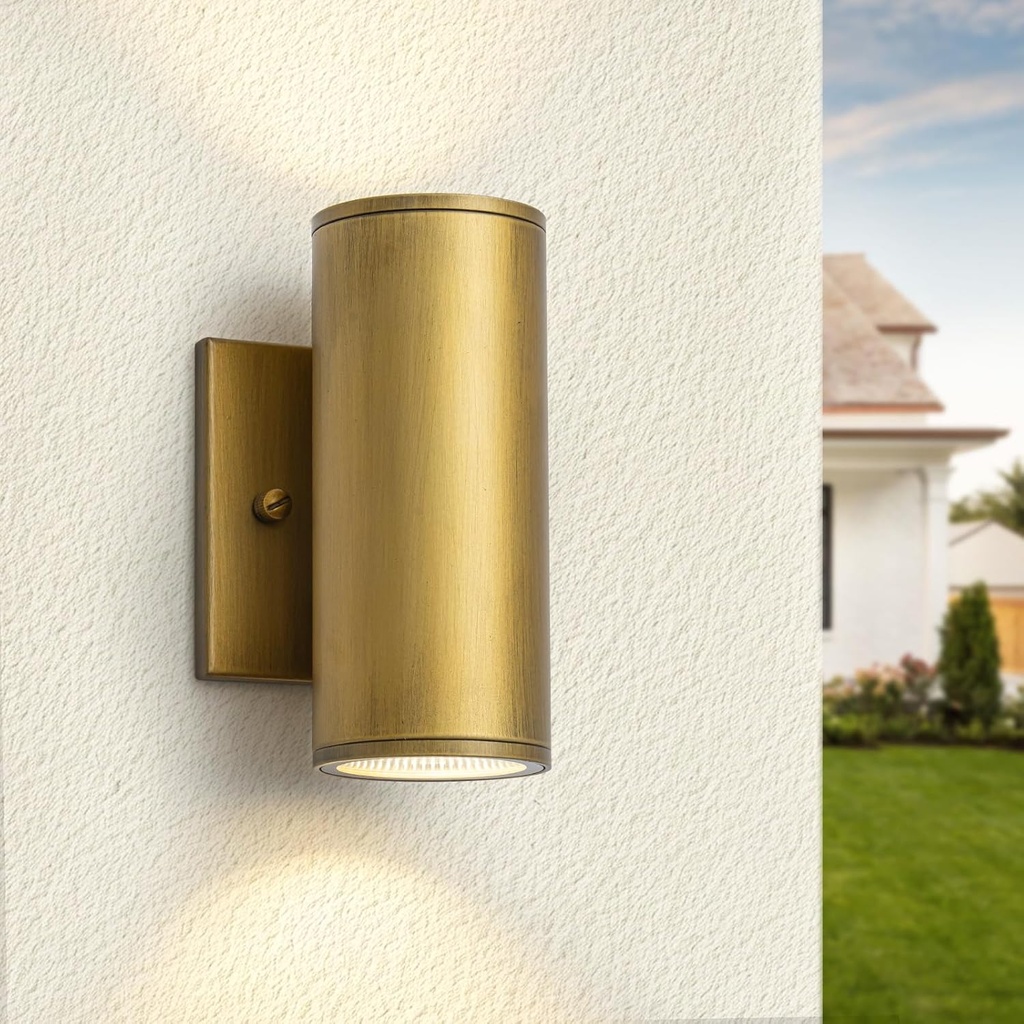Modern LED Outdoor Wall Lights 7" Cylinder Up and Down Exterior Lighting Fixtures Handmade Gold Outdoor Wall Sconce Wall Mount on Any Direction