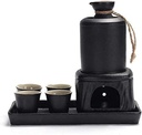 8-Piece Sake Set, Traditional Hand Design Sake Cup Set, Black Ceramic Sake Set with Tray and Warming, for Warm, Cold Sake Service, Best Gift for Family and Friends Cups