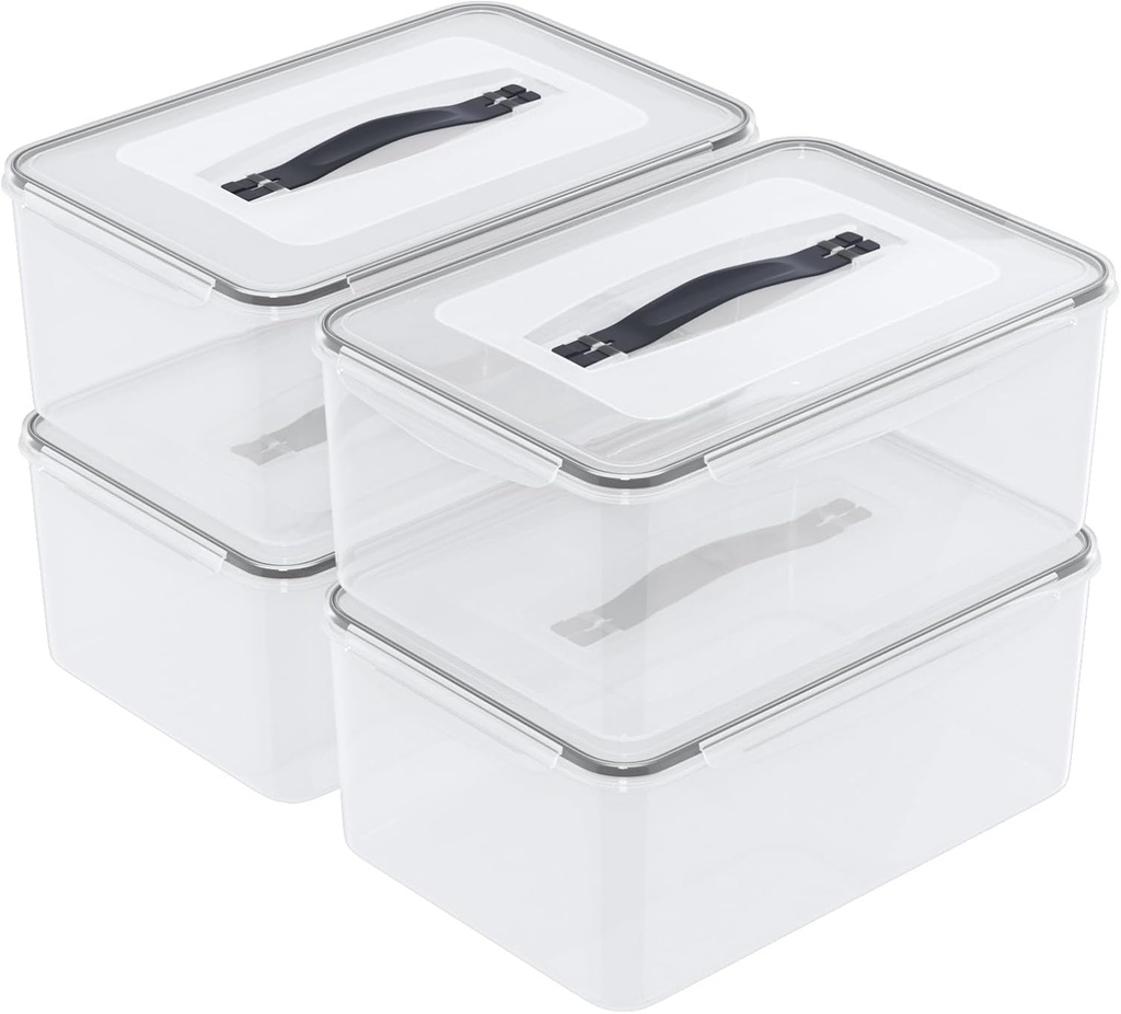 Asking 4-Pack 15 Quart Airtight Food Storage Containers, 14.5 L Clear Pizza Dough Proofing Box with Lid