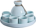 Ceramic Cup 8 Piece Sake Set Crafts Wine Glass White and Blue Glaze Texture Ceramic Cups Crafts Wine Glasses Sake Cup Set Sake Drinking Set (Blue)