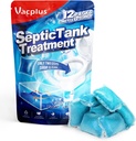Vacplus Septic Tank Treatment 12 Pcs for 1-Year Supply, Dissolvable Packs with Easy Operation, Durable Biodegradable Enzymes for Wastes, Greases & Odors, Blue, 2X Efficiency
