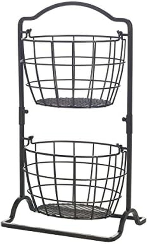 Gourmet Basics by Mikasa Harbor 2-Tier Metal Mini Countertop Fruit Storage Basket, Antique Black