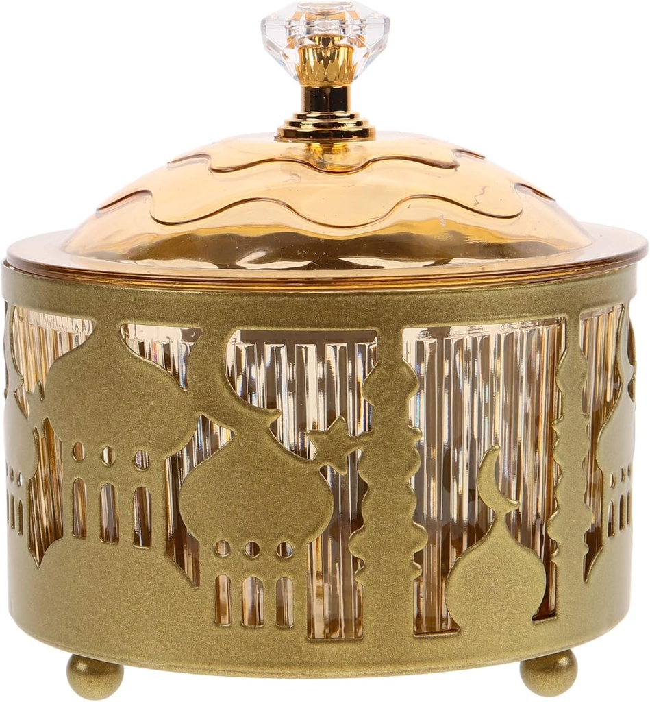 Candy Dish with Lid:Ramadan Candy Jar Metal Gold Eid Mubarak Tray Ramadan Party Tray Eid Snacks Ramadan Decorations for Serving Cookie Candy Pastry Dessert Party Activity