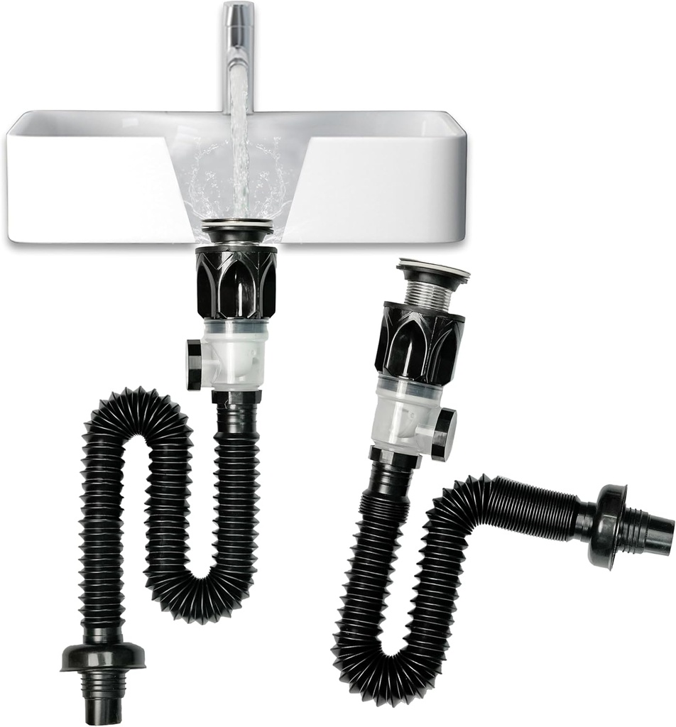 Bathroom Sink Drain Kit with Flexible Expandable P-Trap Sink Drain Pipe Tube Anti-Odor Bathroom Sink Drain Pipe for 1-1/4" and 1-1/2" Drain Hole